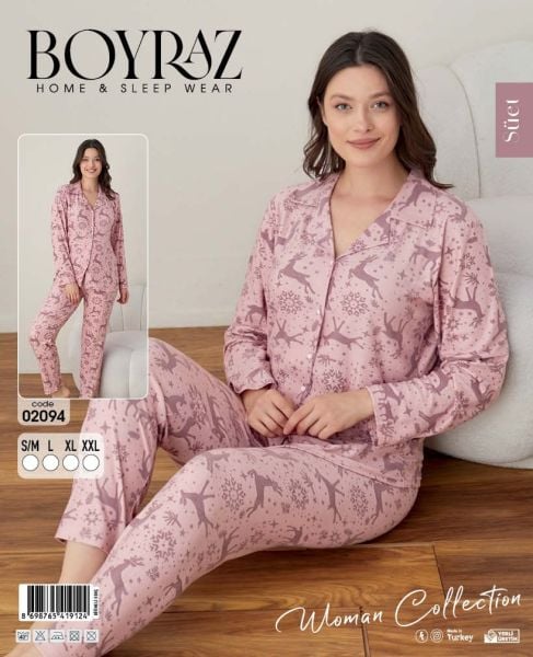 BOYRAZ 02094 BAYAN SÜET DÜĞMELİ PİJAMA TAKIM