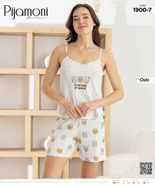 PİJAMONİ 1900-7 BAYAN OSLO İP ASKILI ŞORTLU TAKIM