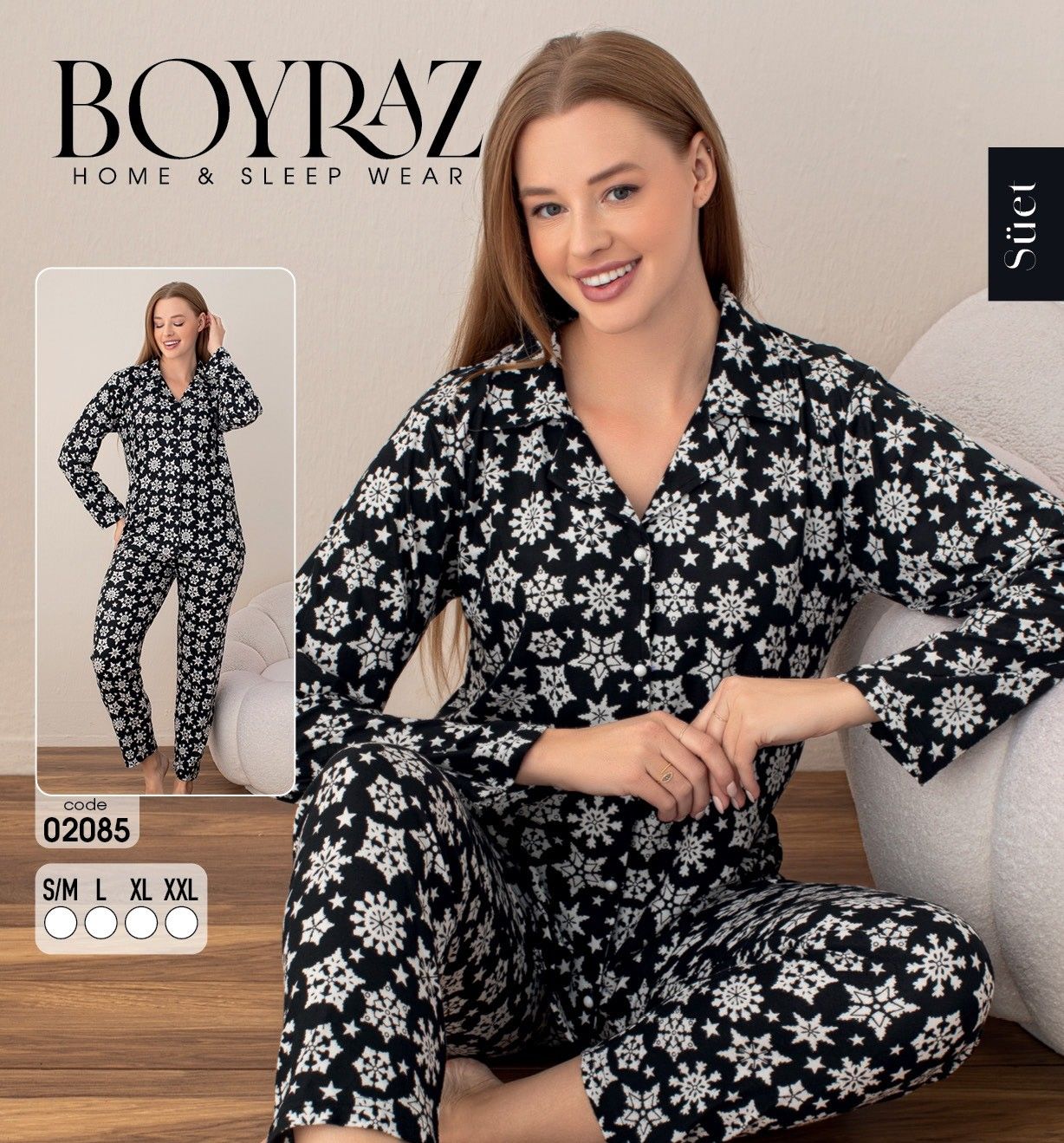 BOYRAZ 02085 BAYAN SÜET DÜĞMELİ PİJAMA TAKIM