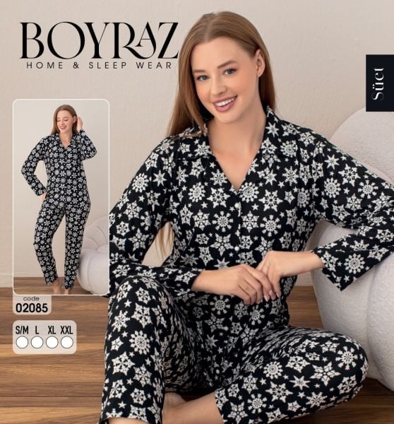 BOYRAZ 02085 BAYAN SÜET DÜĞMELİ PİJAMA TAKIM