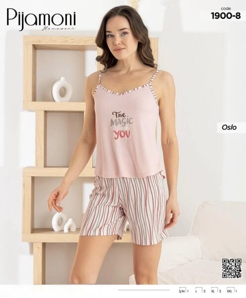 PİJAMONİ 1900-8 BAYAN OSLO İP ASKILI ŞORTLU TAKIM
