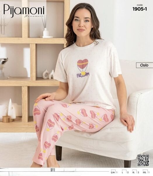 PİJAMONİ 1905-1 BAYAN OSLO KISA KOL PİJAMA TAKIM