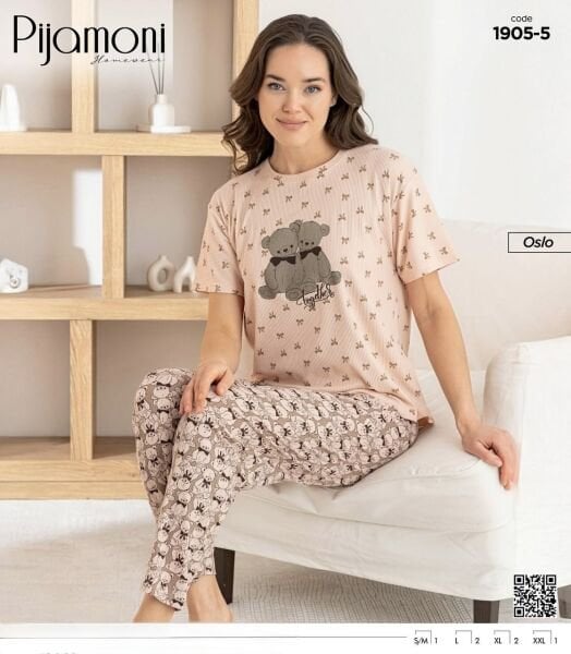 PİJAMONİ 1905-5 BAYAN OSLO KISA KOL PİJAMA TAKIM