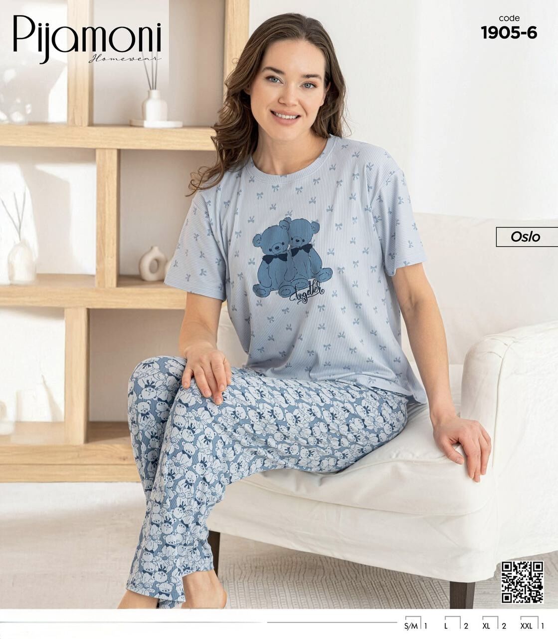 PİJAMONİ 1905-6 BAYAN OSLO KISA KOL PİJAMA TAKIM