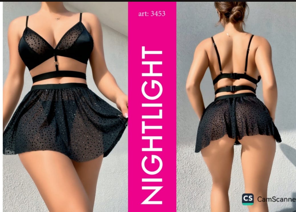NIGHTLIGHT 3453 MİNİ ETEKLİ SÜTYEN TAKIM SİYAH
