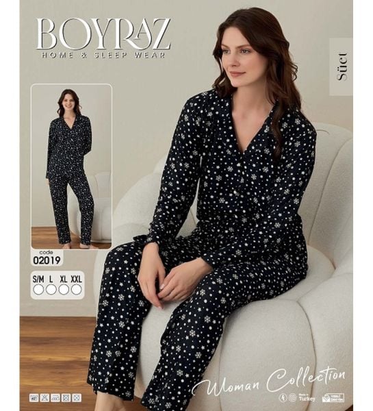 BOYRAZ 02019 BAYAN SÜET DÜĞMELİ PİJAMA TAKIM
