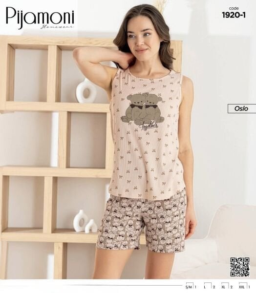PİJAMONİ 1920-1 BAYAN OSLO SIFIRKOL ŞORTLU TAKIM