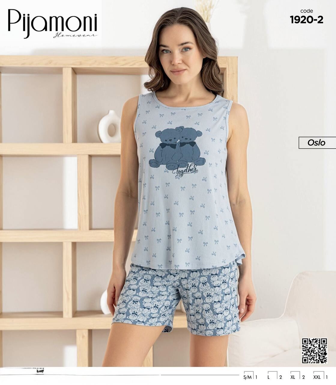 PİJAMONİ 1920-2 BAYAN OSLO SIFIRKOL ŞORTLU TAKIM