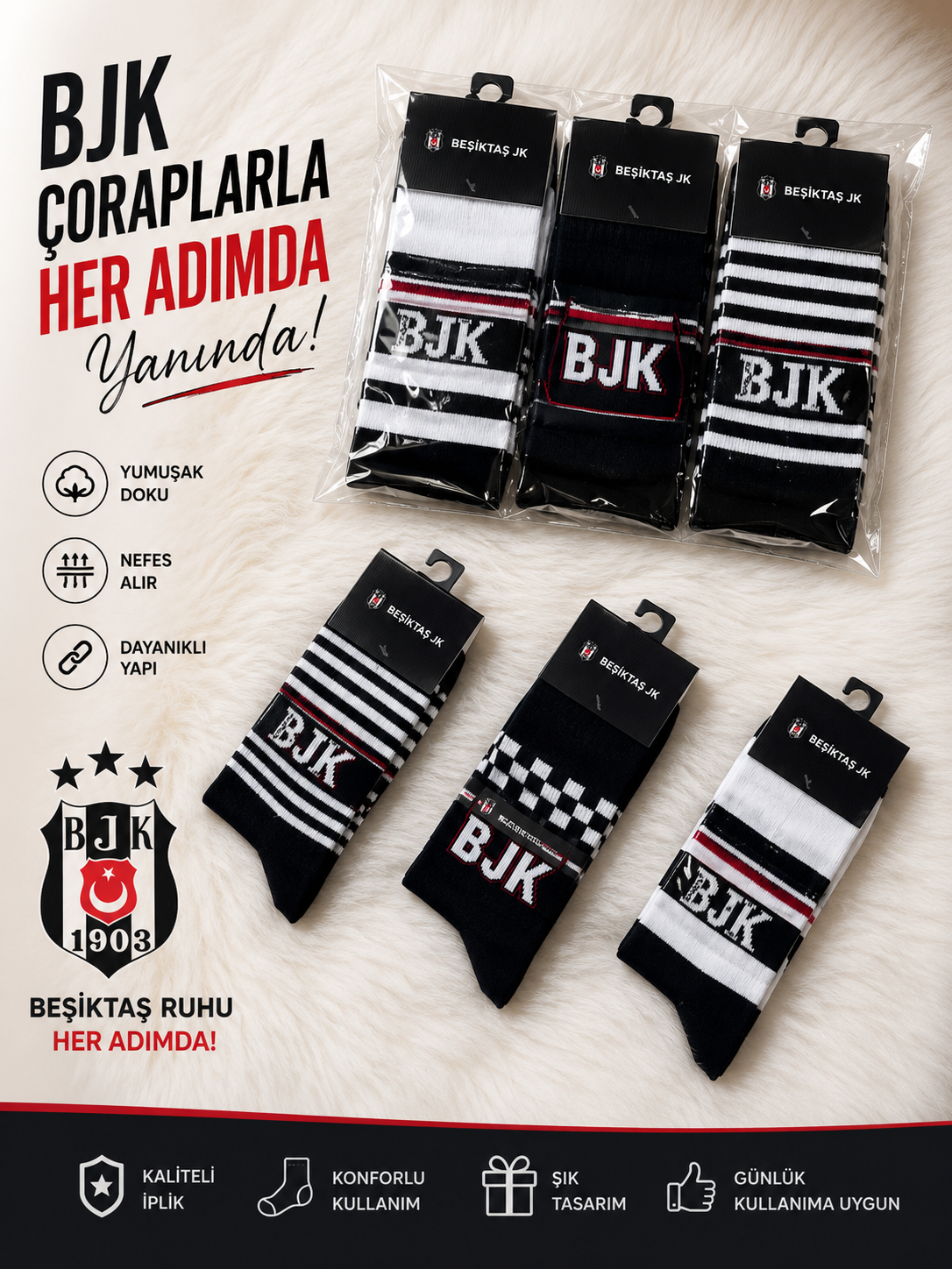ÇİMPA BJ23082 BEŞİKTAŞ ORTA KONÇ ÇORAP