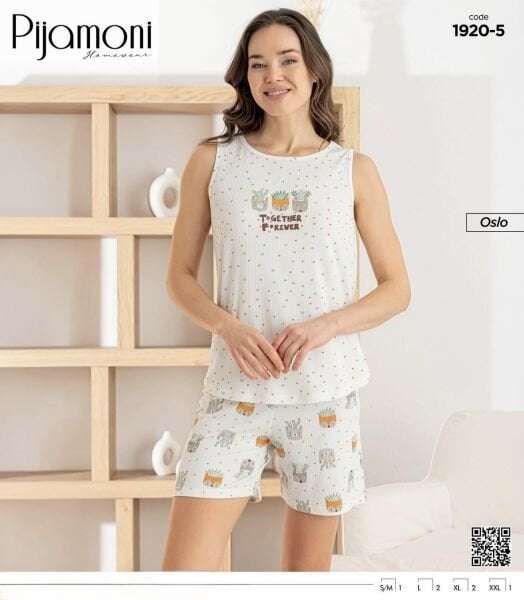 PİJAMONİ 1920-5 BAYAN OSLO SIFIRKOL ŞORTLU TAKIM