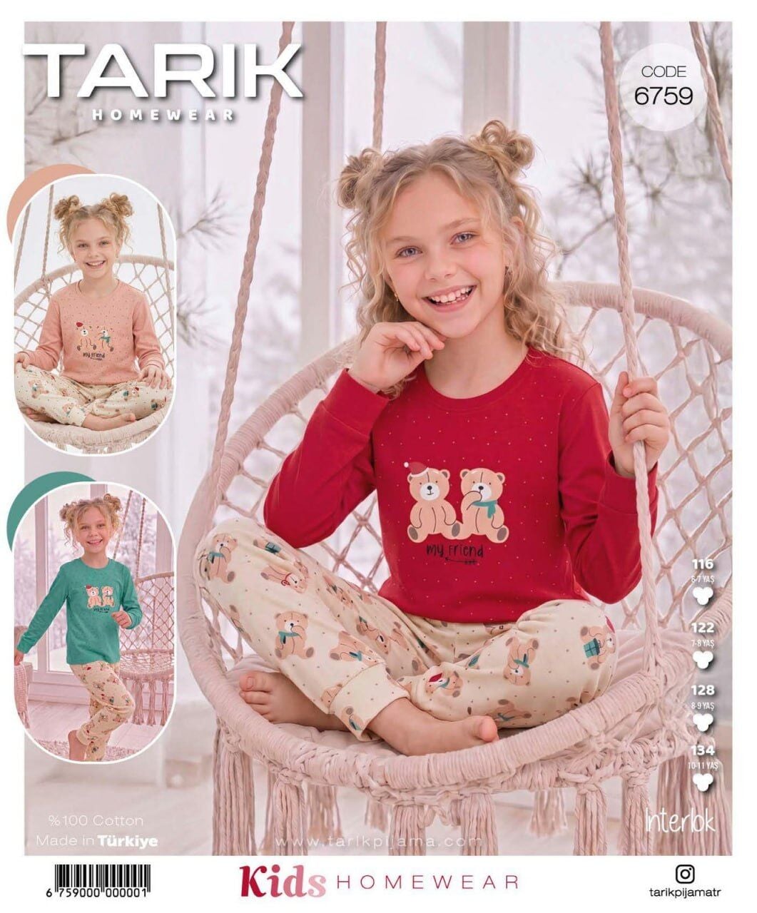 TARIK 6759 KIZ GARSON İNTERLOK PİJAMA TAKIM
