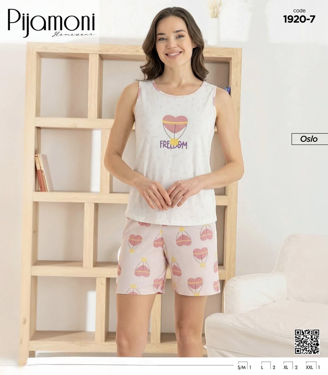 PİJAMONİ 1920-7 BAYAN OSLO SIFIRKOL ŞORTLU TAKIM