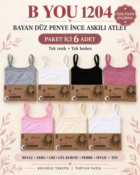 B YOU 1204 BAYAN DÜZ PENYE İNCE ASKI ATLET