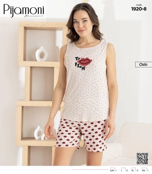 PİJAMONİ 1920-8 BAYAN OSLO SIFIRKOL ŞORTLU TAKIM