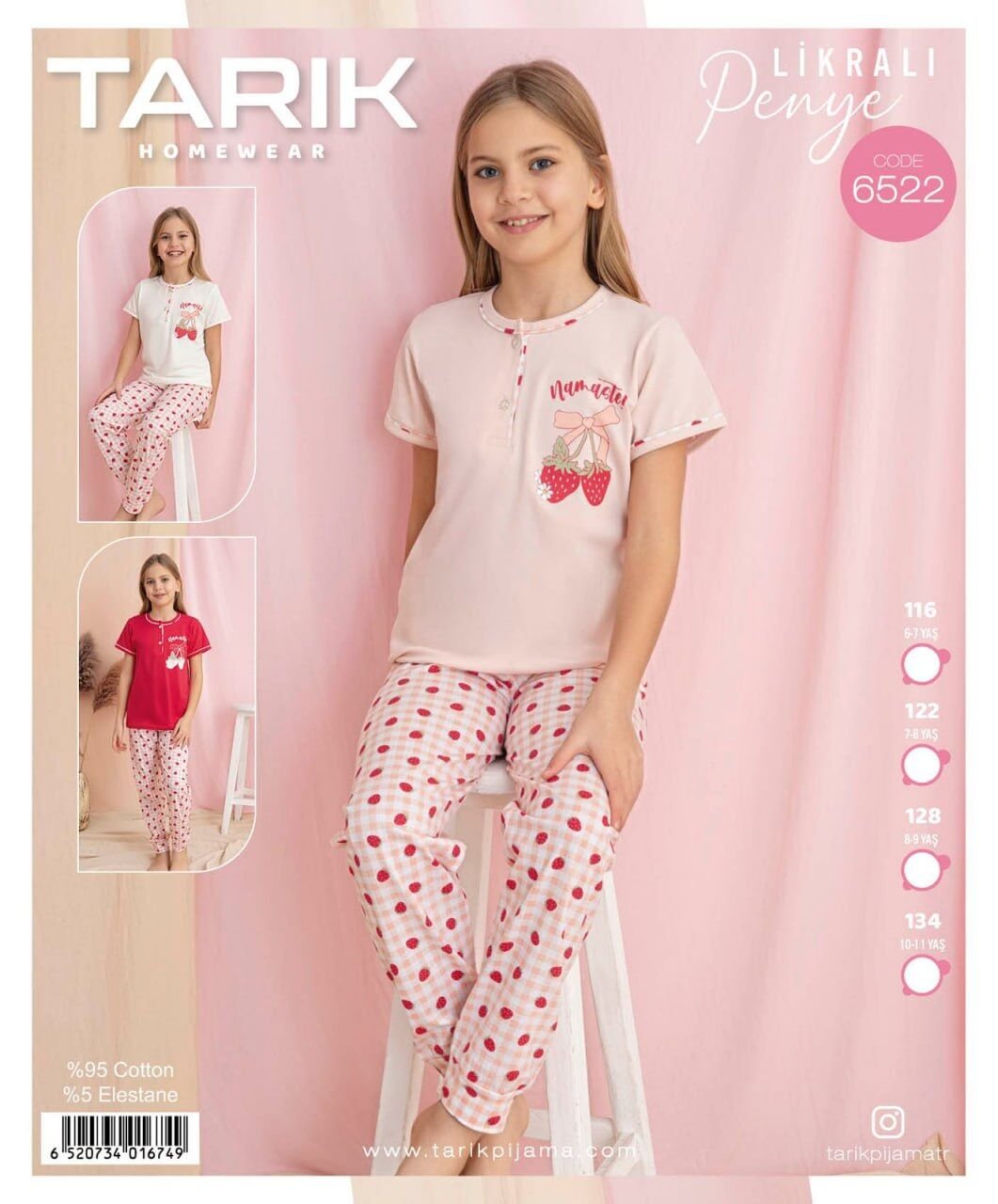TARIK 6522 KIZ 7-11 YŞ PENYE KISA KOL PİJAMA TAKIM