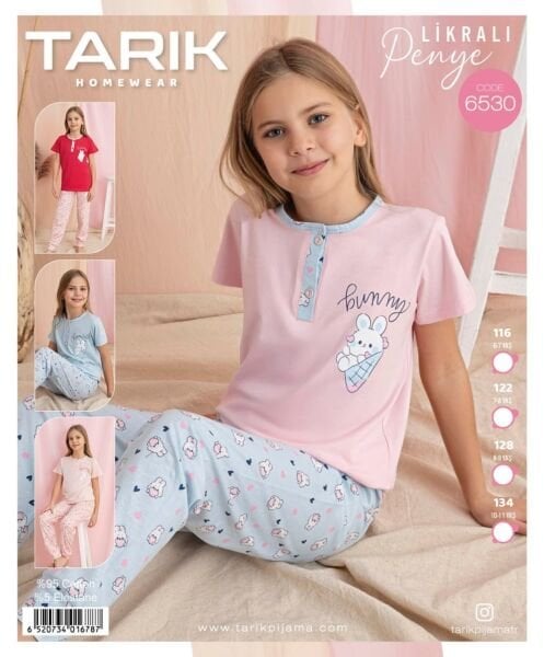TARIK 6530 KIZ 7-11 YŞ PENYE KISA KOL PİJAMA TAKIM
