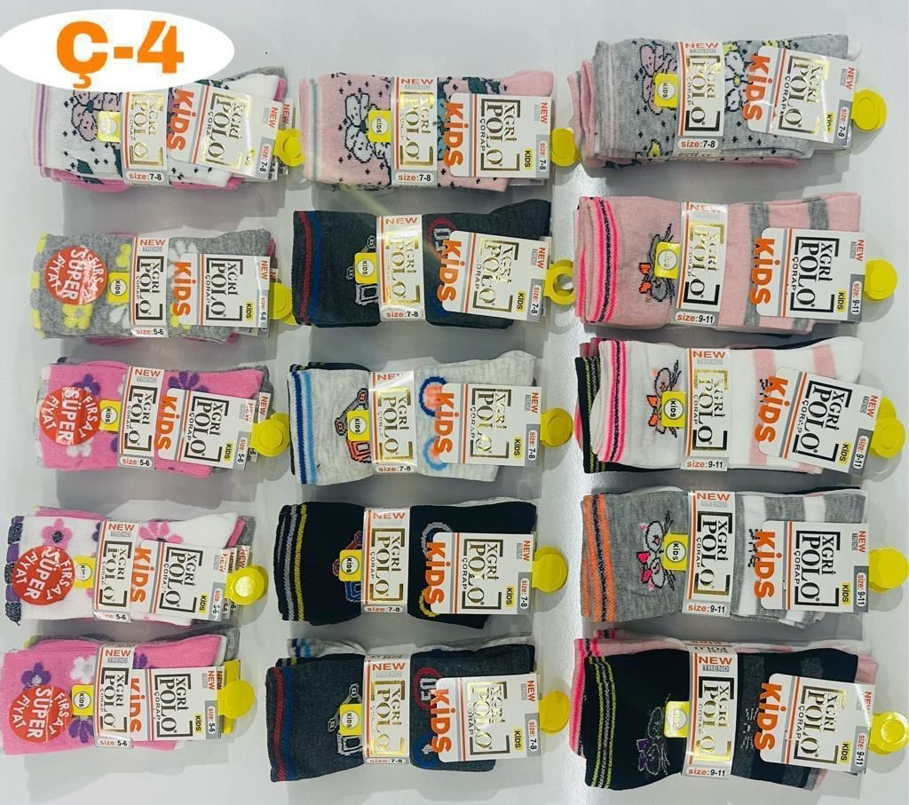 XGRİ Ç-4 KIZ ÇOCUK 3 LÜ ÇORAP