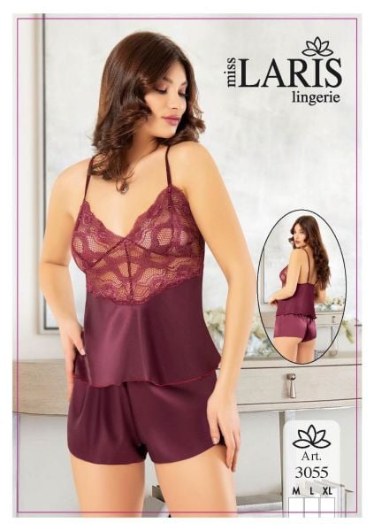 MİSS LARİS 3055 SATEN ŞORT TAKIM MÜRDÜM