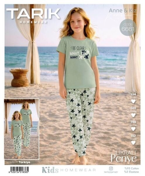 TARIK 6661 KIZ 11-15 YŞ PENYE KISAKOL PİJAMA TAKIM