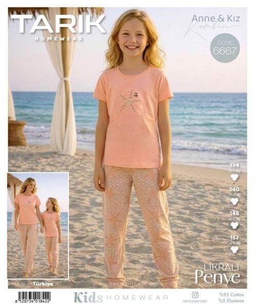 TARIK 6667 KIZ 11-15 YŞ PENYE KISAKOL PİJAMA TAKIM