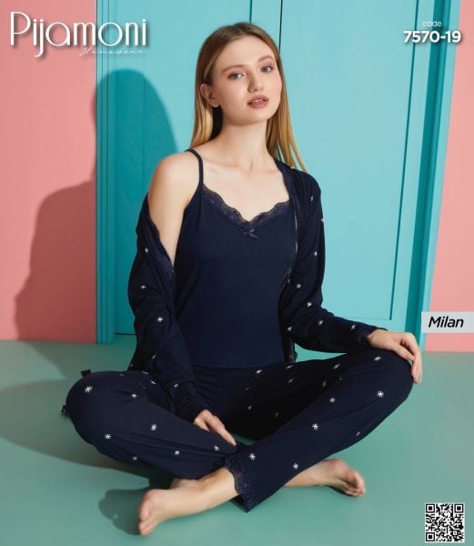 PİJAMONİ 7570-19 MİLAN SABAHLIKLI 3 LÜ TAKIM