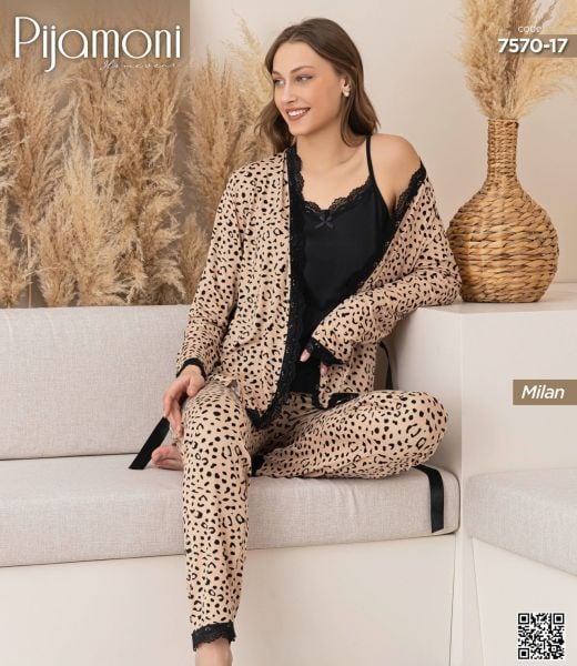 PİJAMONİ 7570-17 MİLAN SABAHLIKLI 3 LÜ TAKIM