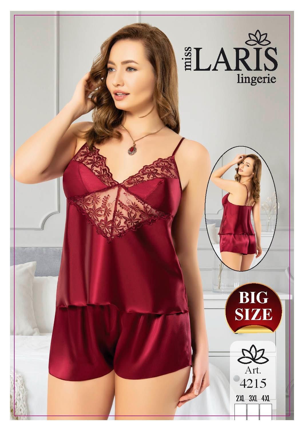 MİSS LARİS 4215 BIG SİZE SATEN ŞORT TAKIM BORDO