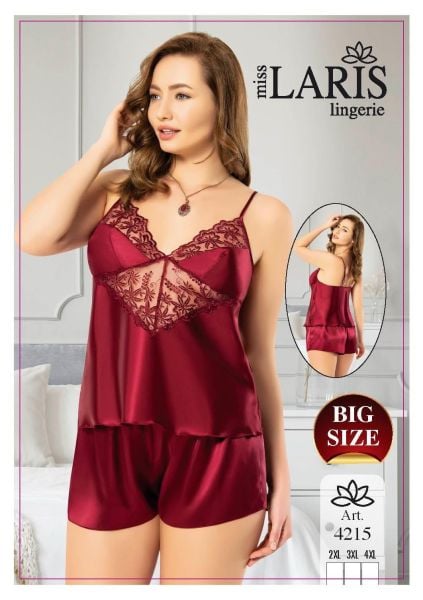 MİSS LARİS 4215 BIG SİZE SATEN ŞORT TAKIM BORDO