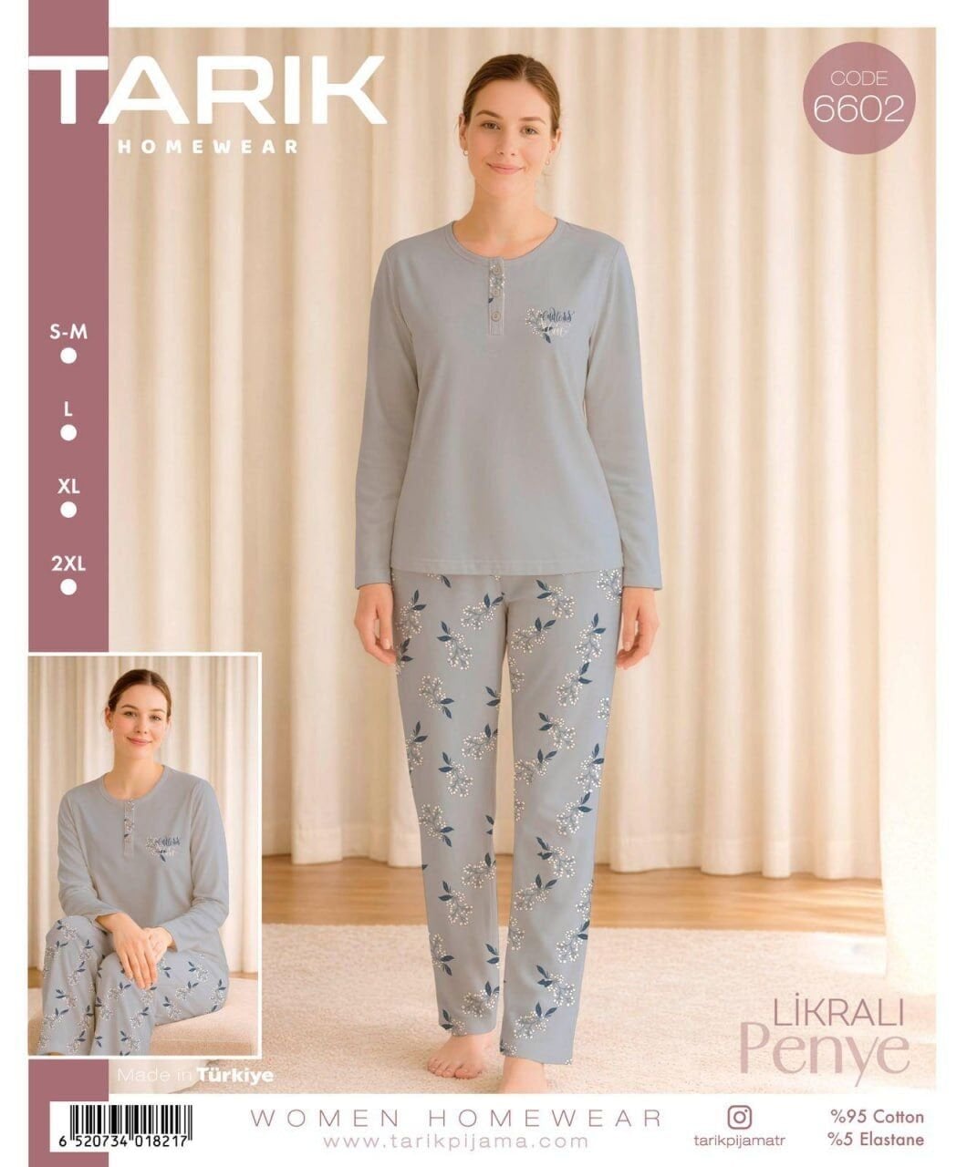 TARIK 6602 BAYAN ÇİÇEK NAKIŞLI PİJAMA TAKIMI