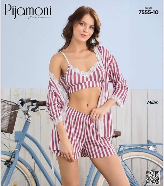 PİJAMONİ 7555-10 MİLAN DANTELLİ ŞORTLU 3 LÜ TAKIM