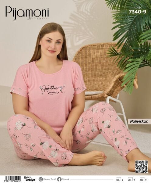 PİJAMONİ 7340-9 PVİSKON BATTAL KISA KOL PİJAMA TK