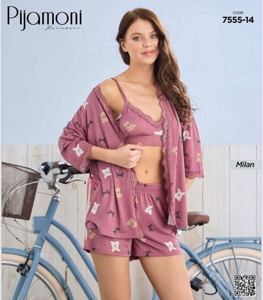 PİJAMONİ 7555-14 MİLAN DANTELLİ ŞORTLU 3 LÜ TAKIM