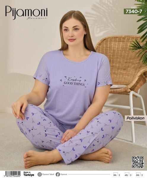 PİJAMONİ 7340-7 PVİSKON BATTAL KISA KOL PİJAMA TK