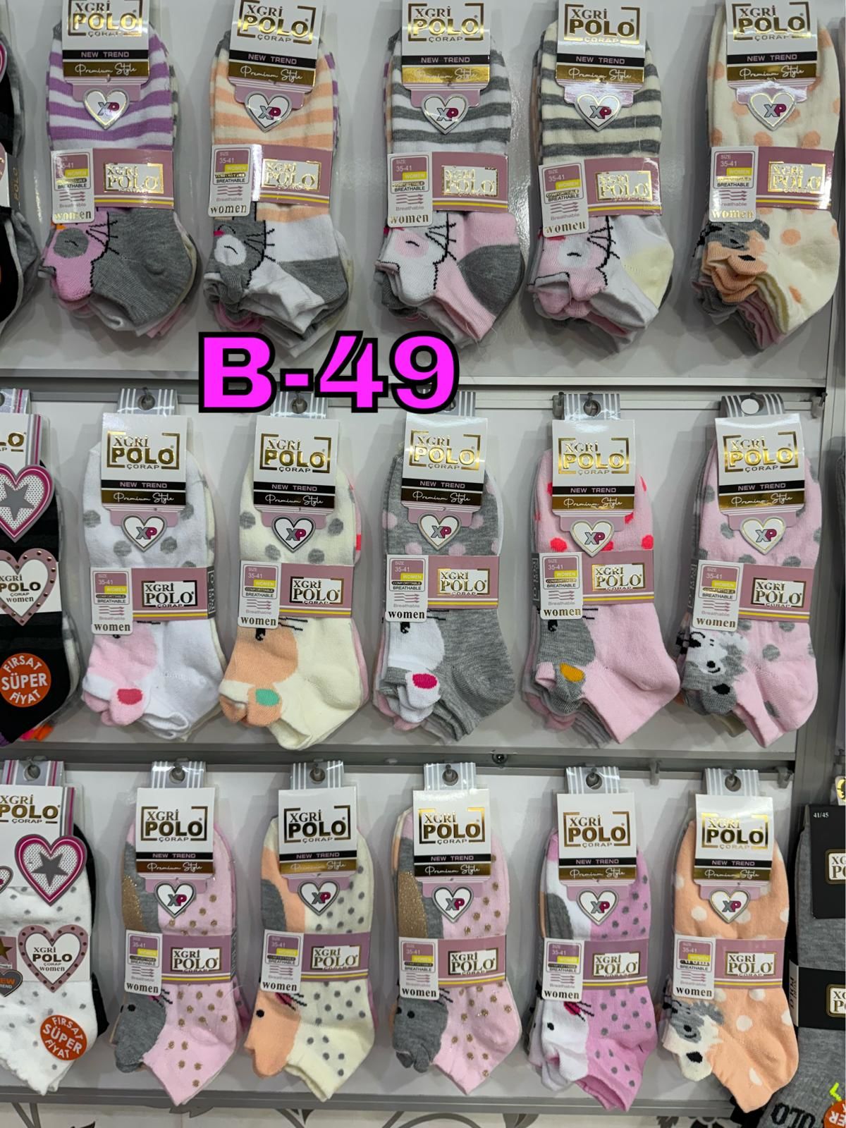XGRİ B-49 BAYAN 3 BOYUTLU PATİK ÇORAP 3 LÜ