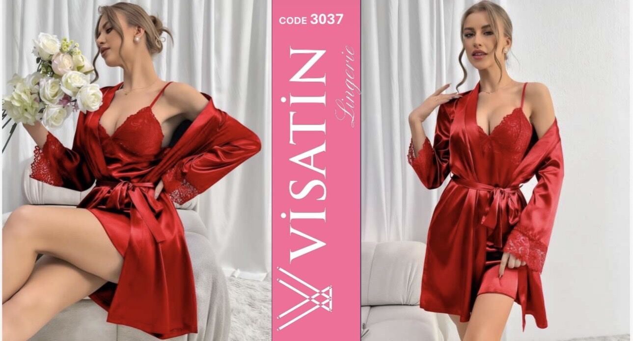 VİSATİN 3037 SATEN SABAHLIK KIRMIZI