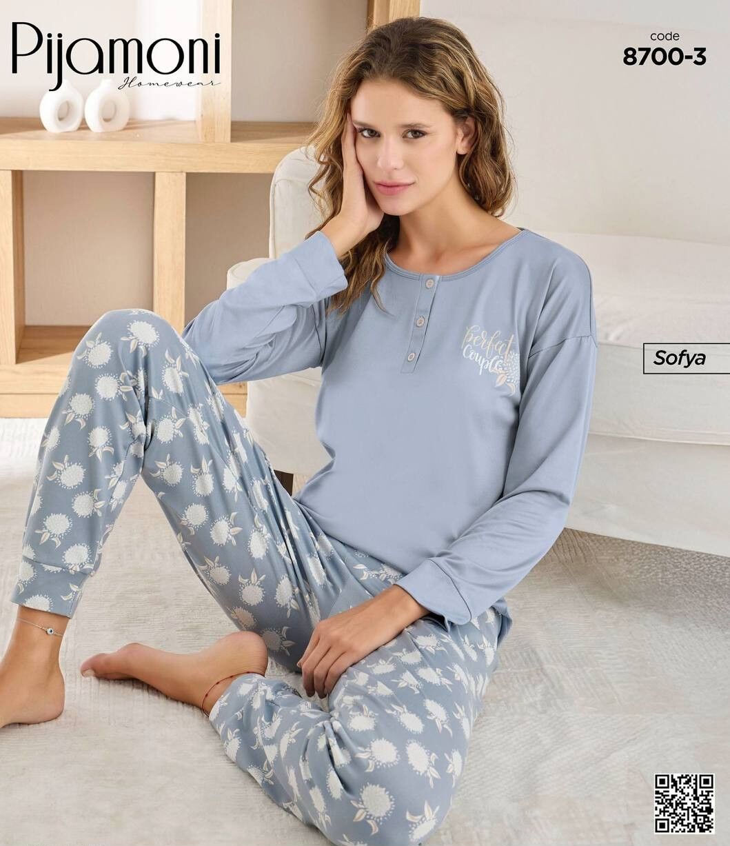 PİJAMONİ 8700-3 YENİ BAYAN SOFYA PİJAMA TAKIMI