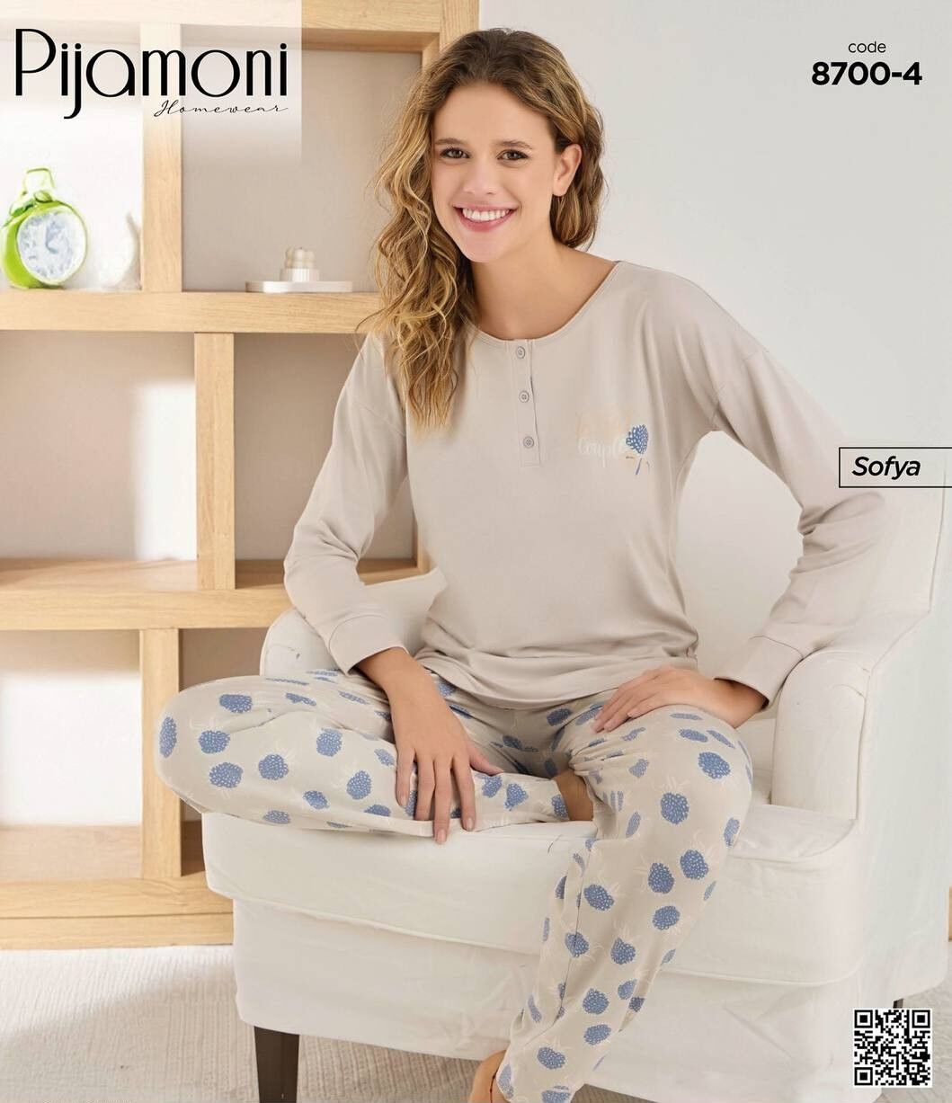 PİJAMONİ 8700-4 YENİ BAYAN SOFYA PİJAMA TAKIMI