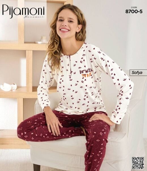 PİJAMONİ 8700-5 YENİ BAYAN SOFYA PİJAMA TAKIMI