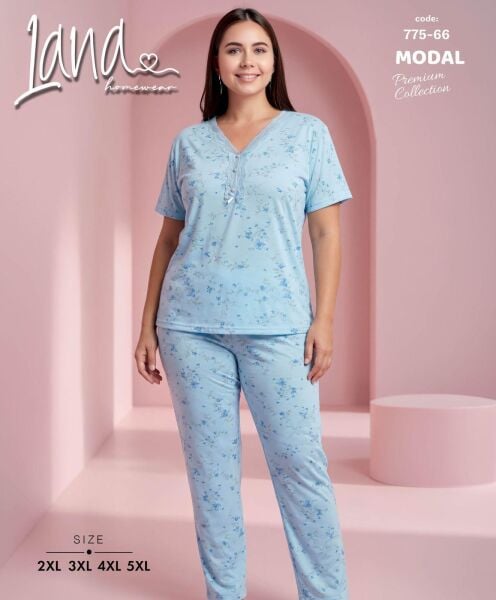 LANA 775-66 BAYAN MODAL BATTAL KISA KOL PİJAMA TK