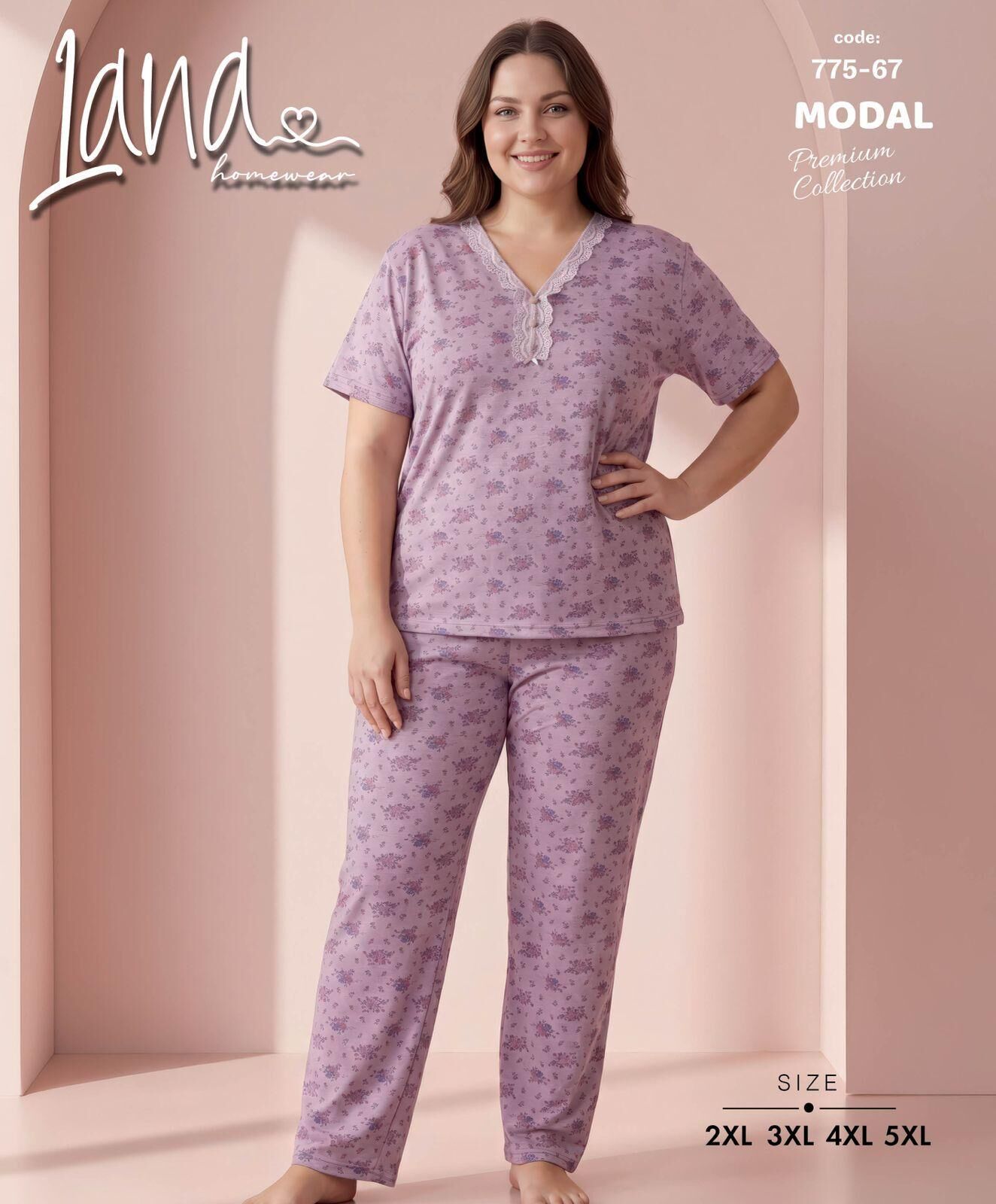 LANA 775-67 BAYAN MODAL BATTAL KISA KOL PİJAMA TK