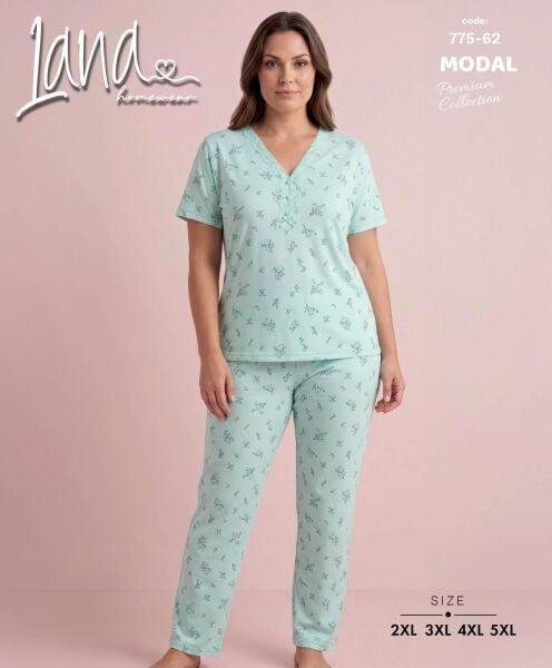 LANA 775-62 BAYAN MODAL BATTAL KISA KOL PİJAMA TK