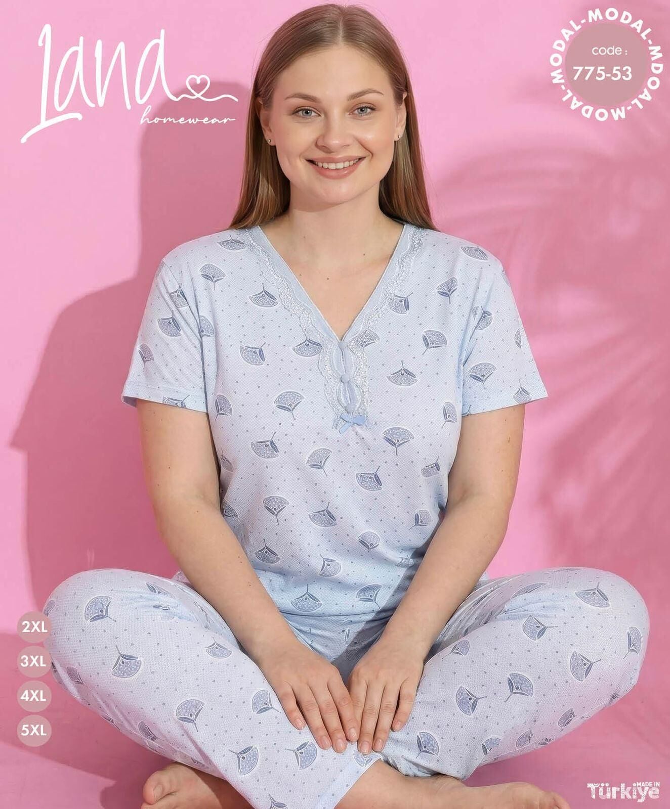 LANA 775-53 BAYAN MODAL BATTAL KISA KOL PİJAMA TK