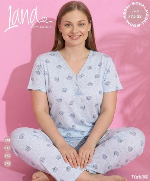 LANA 775-53 BAYAN MODAL BATTAL KISA KOL PİJAMA TK