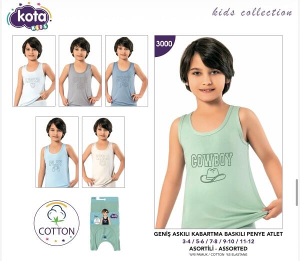 KOTA 3000 ERKEK ÇOCUK BASKILI LİKRALI PENYE ATLET