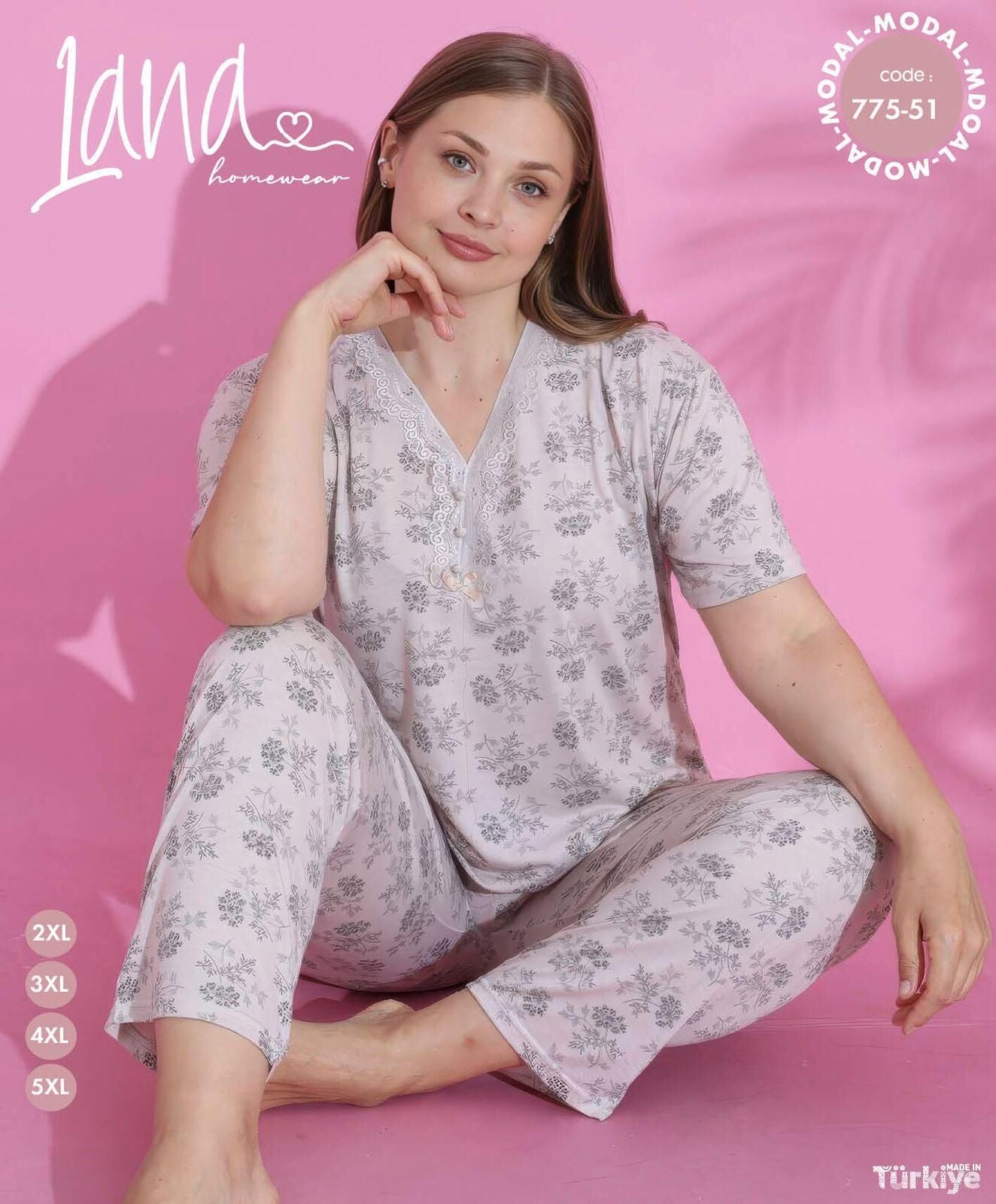LANA 775-51 BAYAN MODAL BATTAL KISA KOL PİJAMA TK