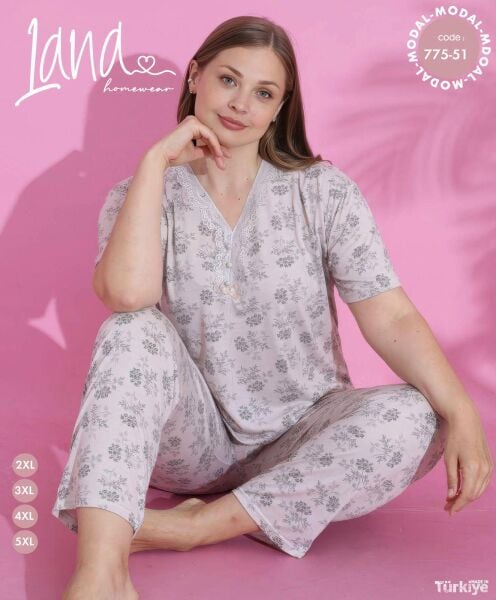 LANA 775-51 BAYAN MODAL BATTAL KISA KOL PİJAMA TK