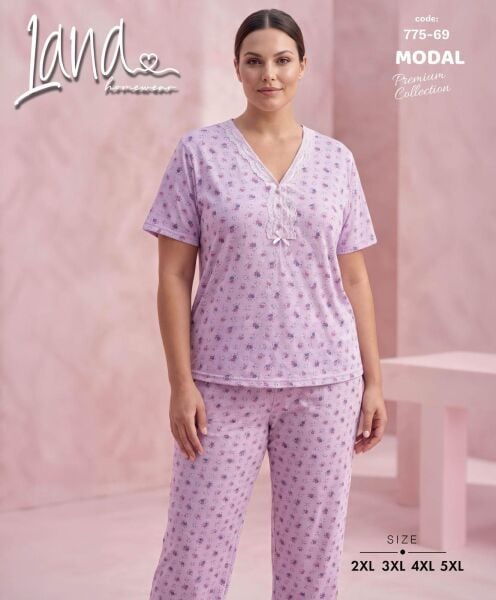 LANA 775-69 BAYAN MODAL BATTAL KISA KOL PİJAMA TK