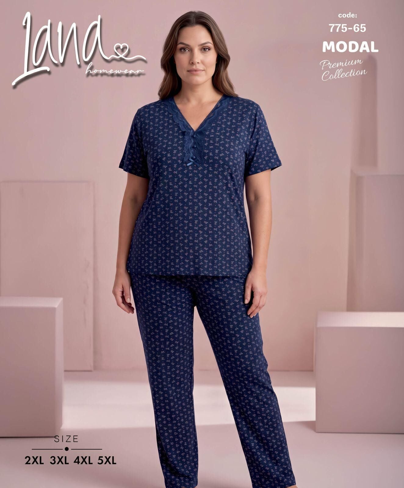 LANA 775-65 BAYAN MODAL BATTAL KISA KOL PİJAMA TK