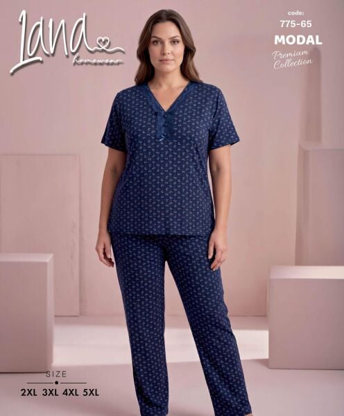 LANA 775-65 BAYAN MODAL BATTAL KISA KOL PİJAMA TK