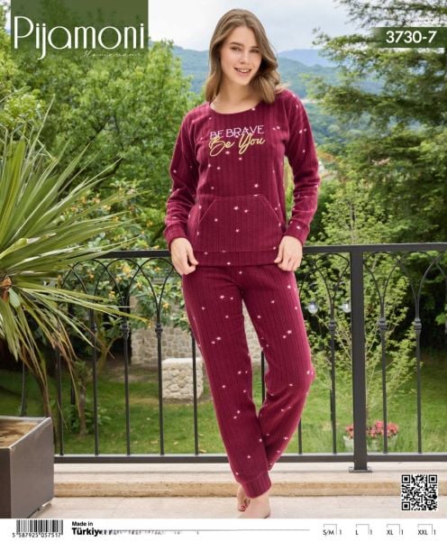 PİJAMONİ 3730-7 FİTİLLİ POLAR KANGURU CEPLİ TAKIM